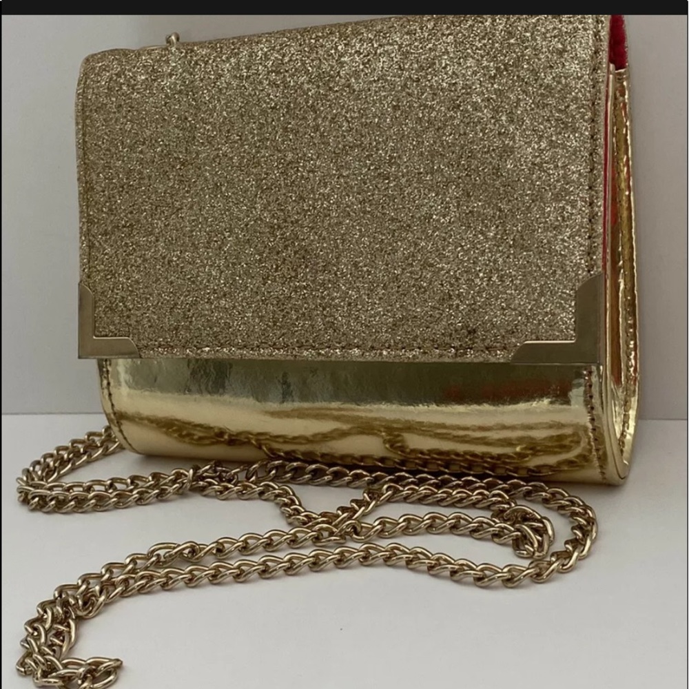 *Gold Glitter Clutch With Metal Gold Chain